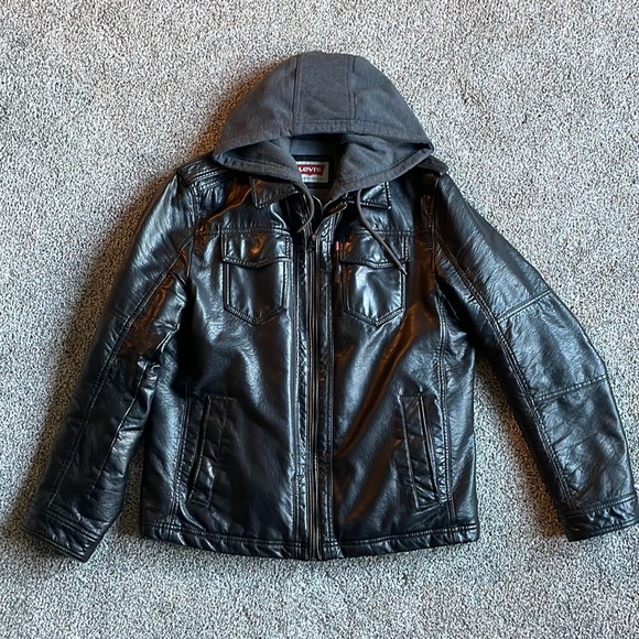 Levi's Other - LEVI’S Men’s Black Faux Leather Jacket w Sweatshirt Interior and Hood M